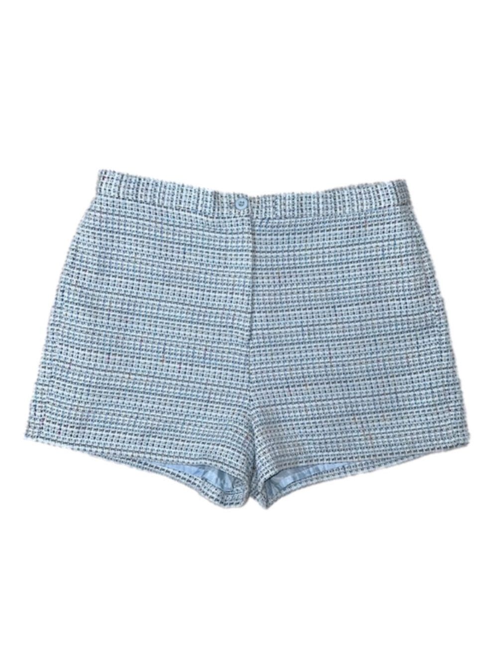 Miss Georgette Blue Tweed High Waist 2 Inch Shorts - Size 8/30